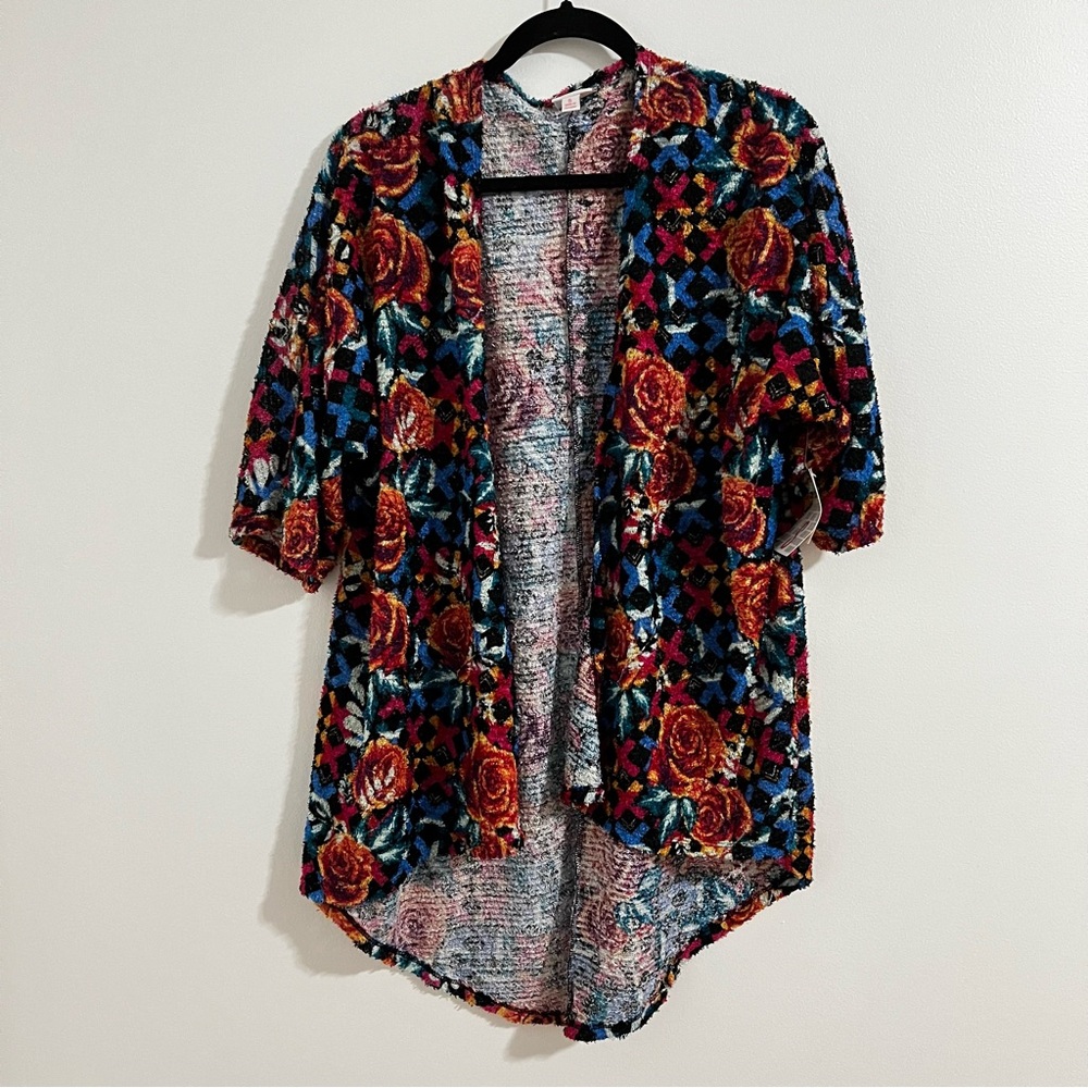 LULAROE Retro Cárdigan Floral Multicolored Women's Sweater Sz Small Artsy Retro